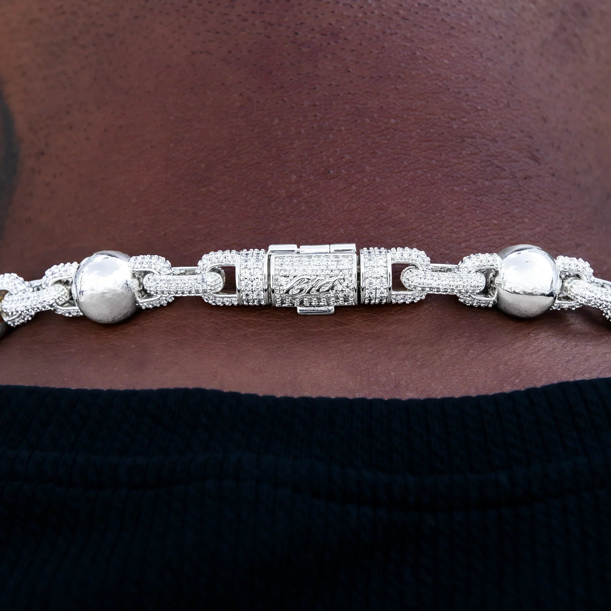 Iced Plain Ball Chain in White Gold - 10mm