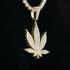 Large Diamond Weed Leaf Pendant - Yellow Gold