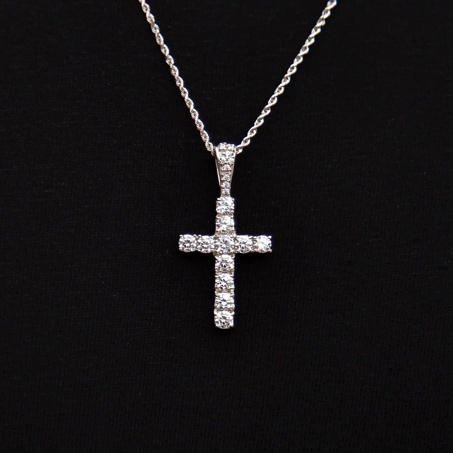 Micro Diamond Cross Pendant in White Gold