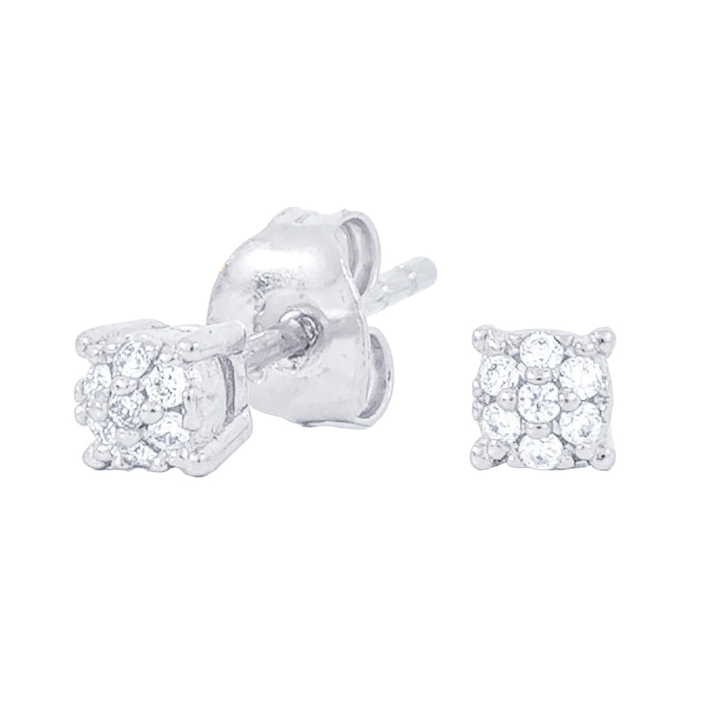 3MM Pave Round Moissanite Stud Earrings in White Gold Vermeil