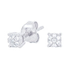 3MM Pave Round Moissanite Stud Earrings in White Gold Vermeil