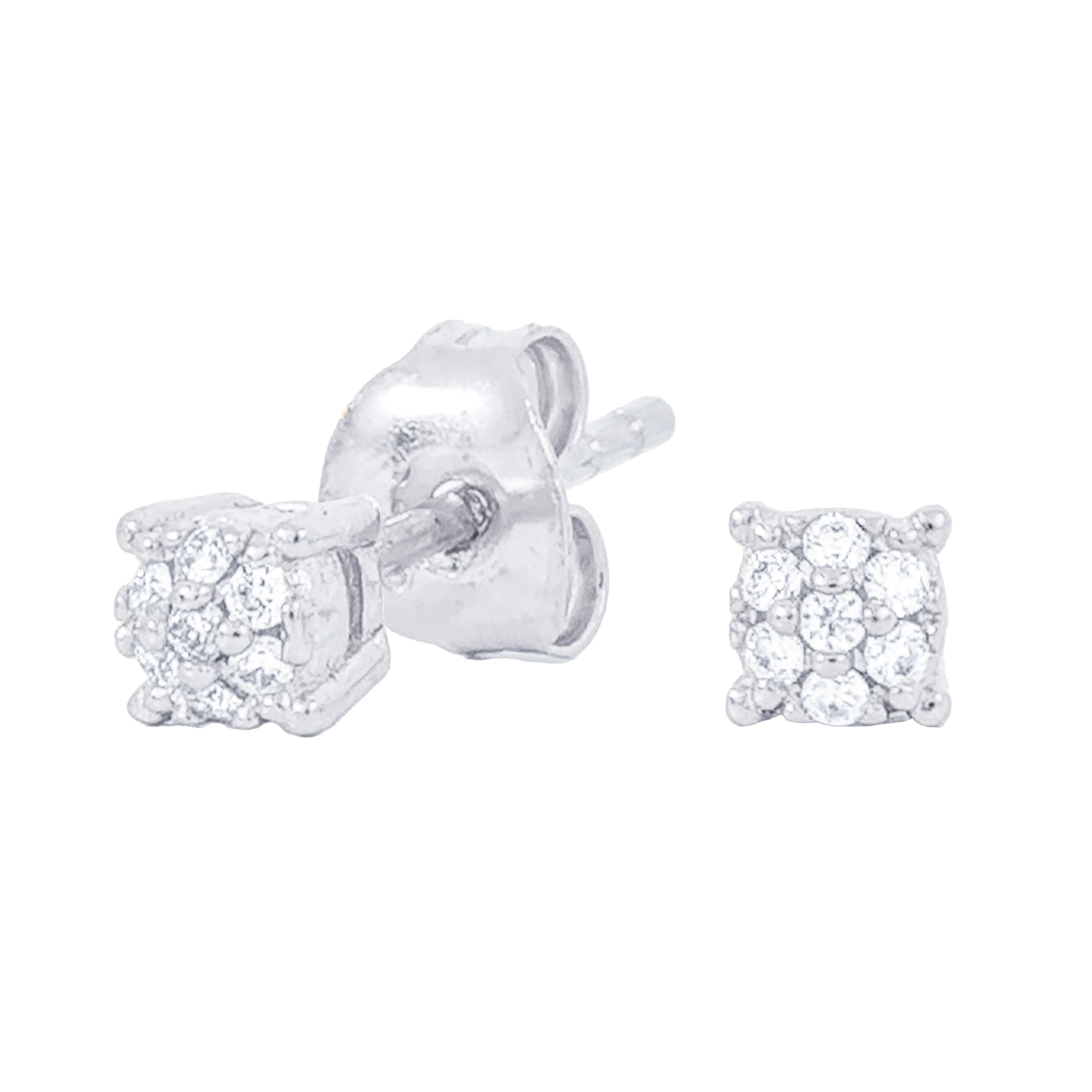 3MM Pave Round Moissanite Stud Earrings in White Gold Vermeil