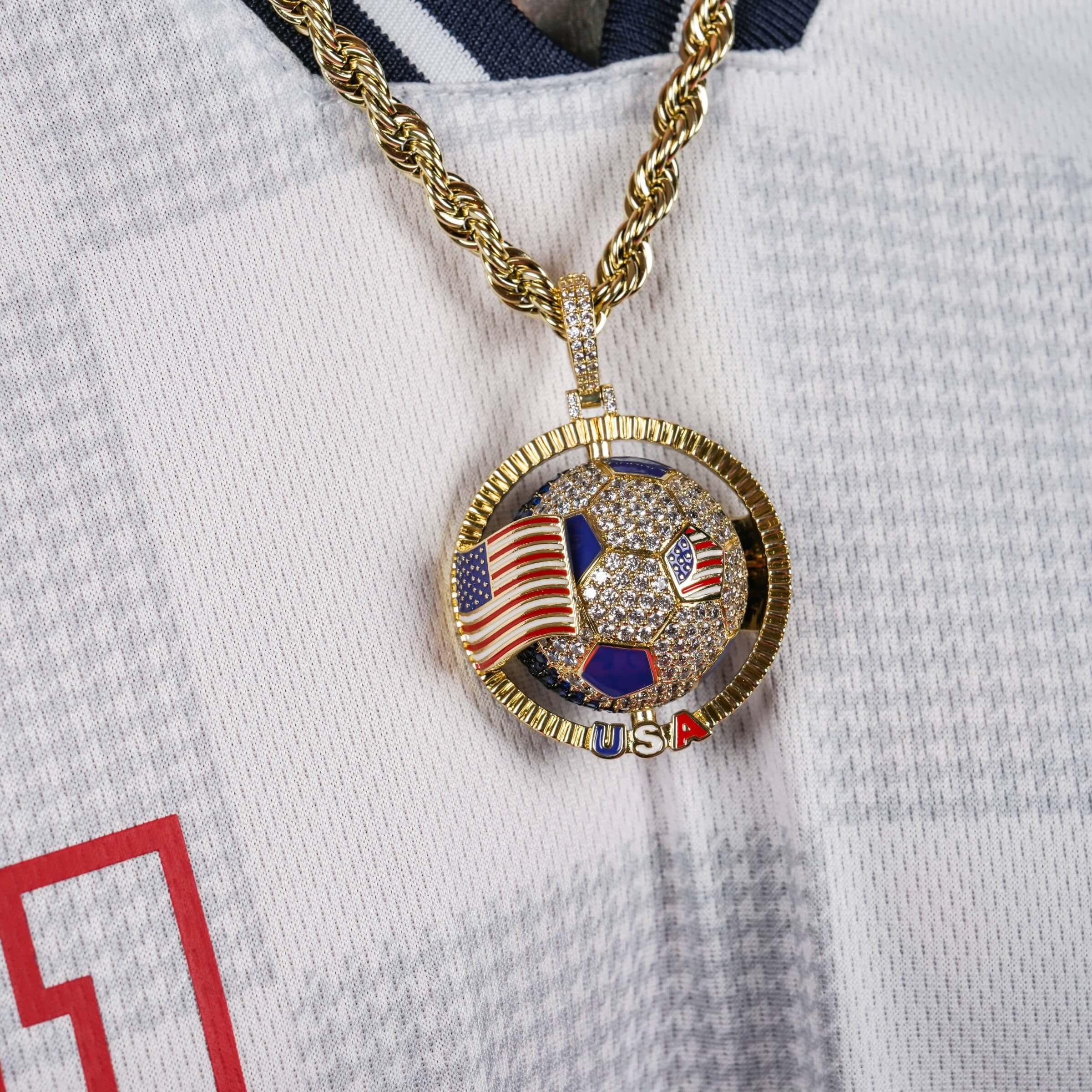 Diamond USA Spinning Globe Flag Pendant in Yellow Gold