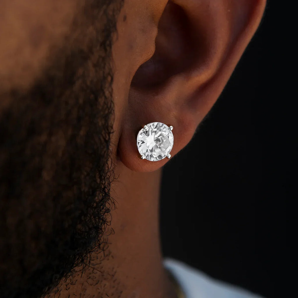 10mm Round Cut Diamond Stud Earrings in White Gold