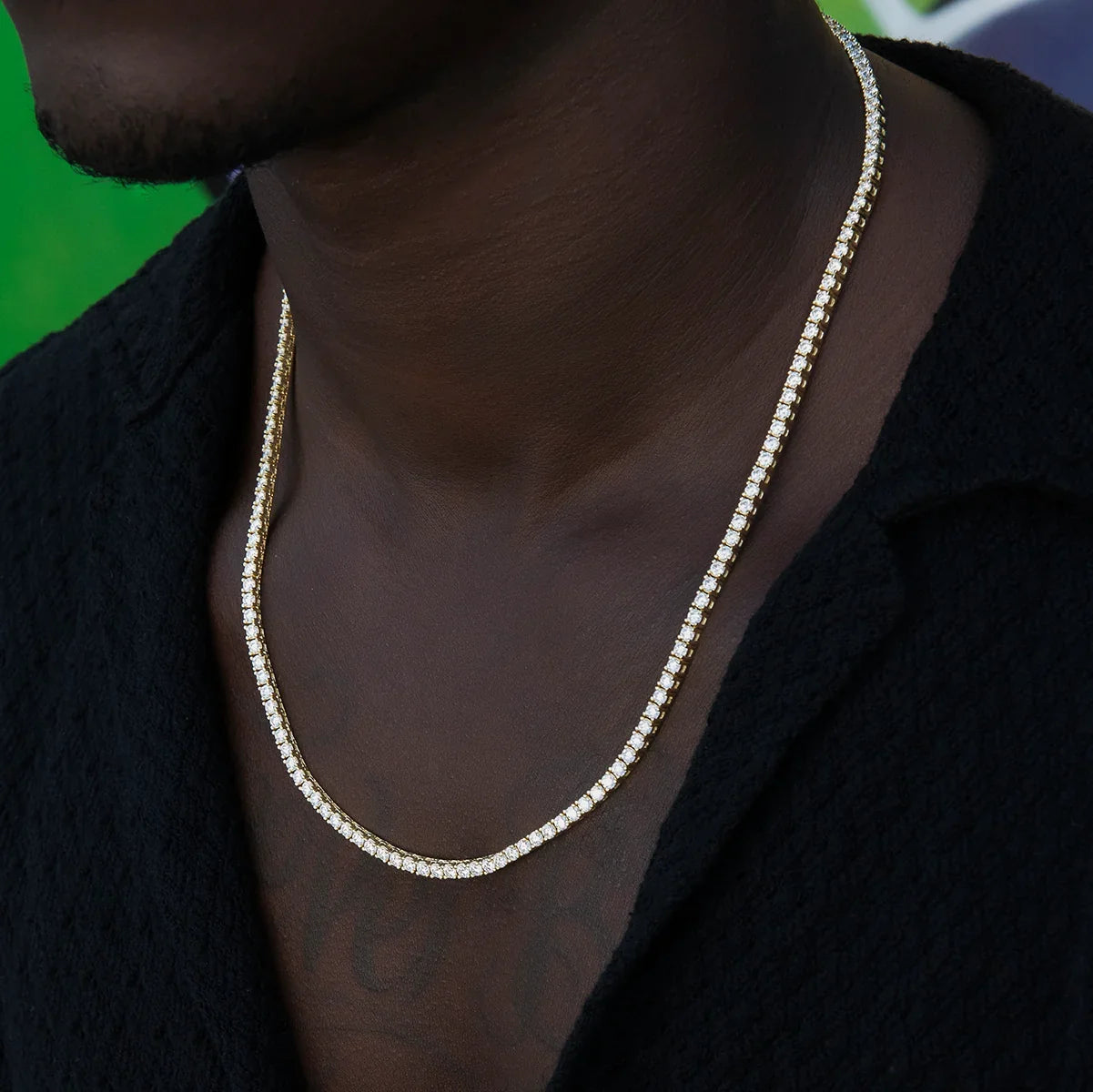 Men's Moissanite Diamond Tennis Chain in Yellow Gold Vermeil- 3mm