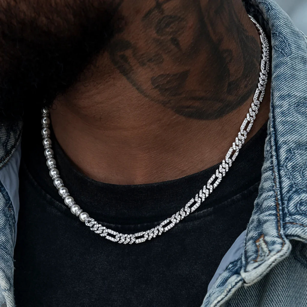 Diamond Figaro Pearl Chain
