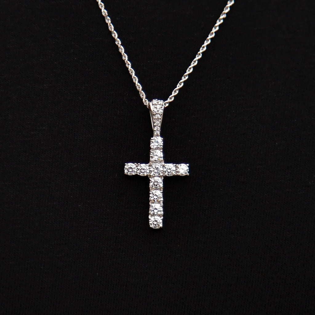 Micro Diamond Cross Pendant in White Gold