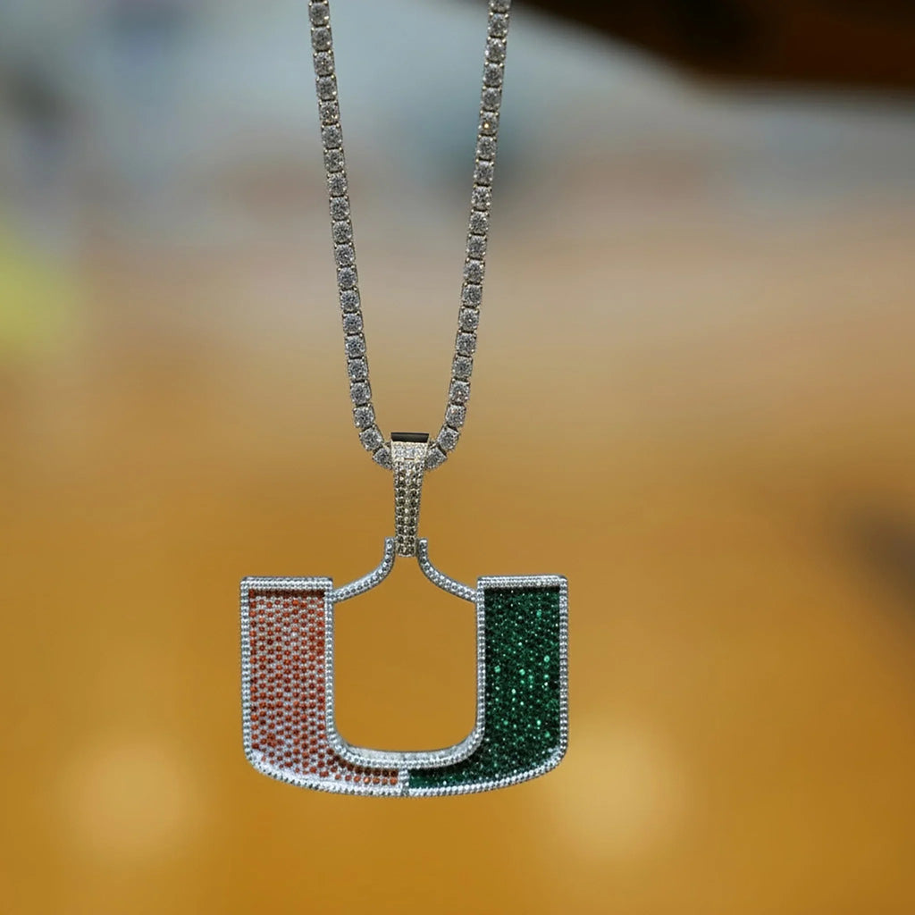 Large Miami Hurricanes Logo Pendant in White Gold
