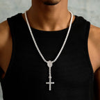 Diamond Eternity Tennis Cross Rosary Lariat in White Gold - 5mm