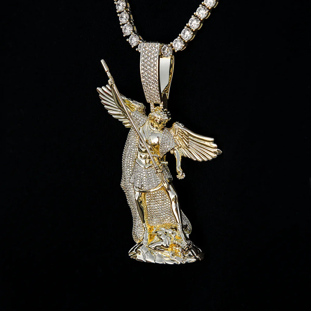 Extra Large Saint Michael Pendant in Yellow Gold