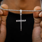 Iced Nail Cross Pendant in White Gold