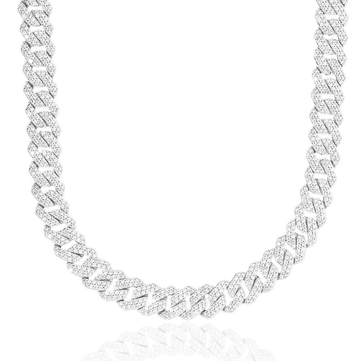 Diamond Prong Link Chain in White Gold - 12mm