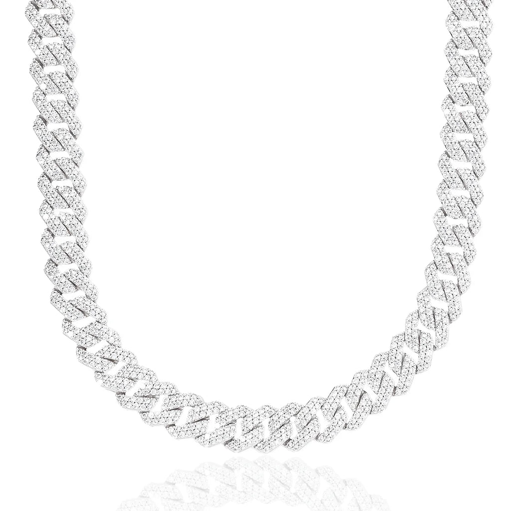 Diamond Prong Link Chain in White Gold - 12mm