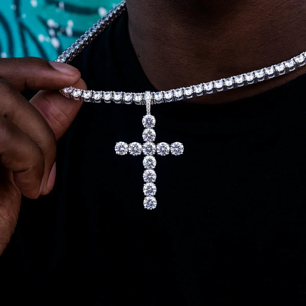 Large Diamond Cross Pendant in White Gold
