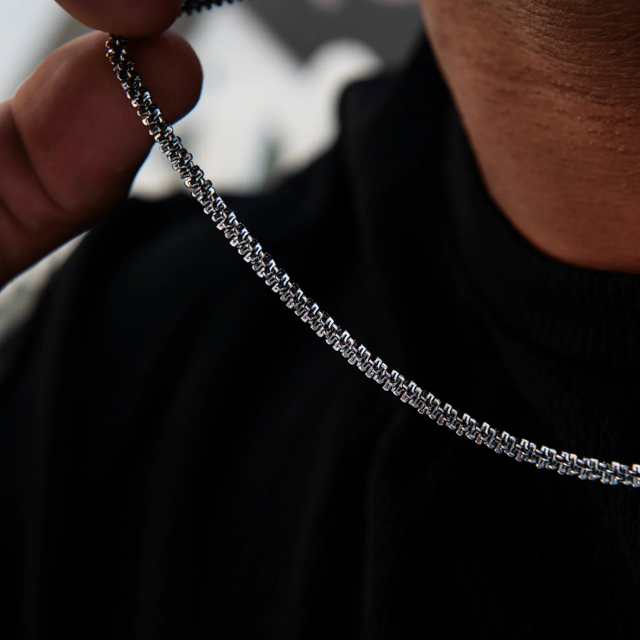 Diamond Cut Popcorn Chain in Black + Bracelet in Black - 4mm