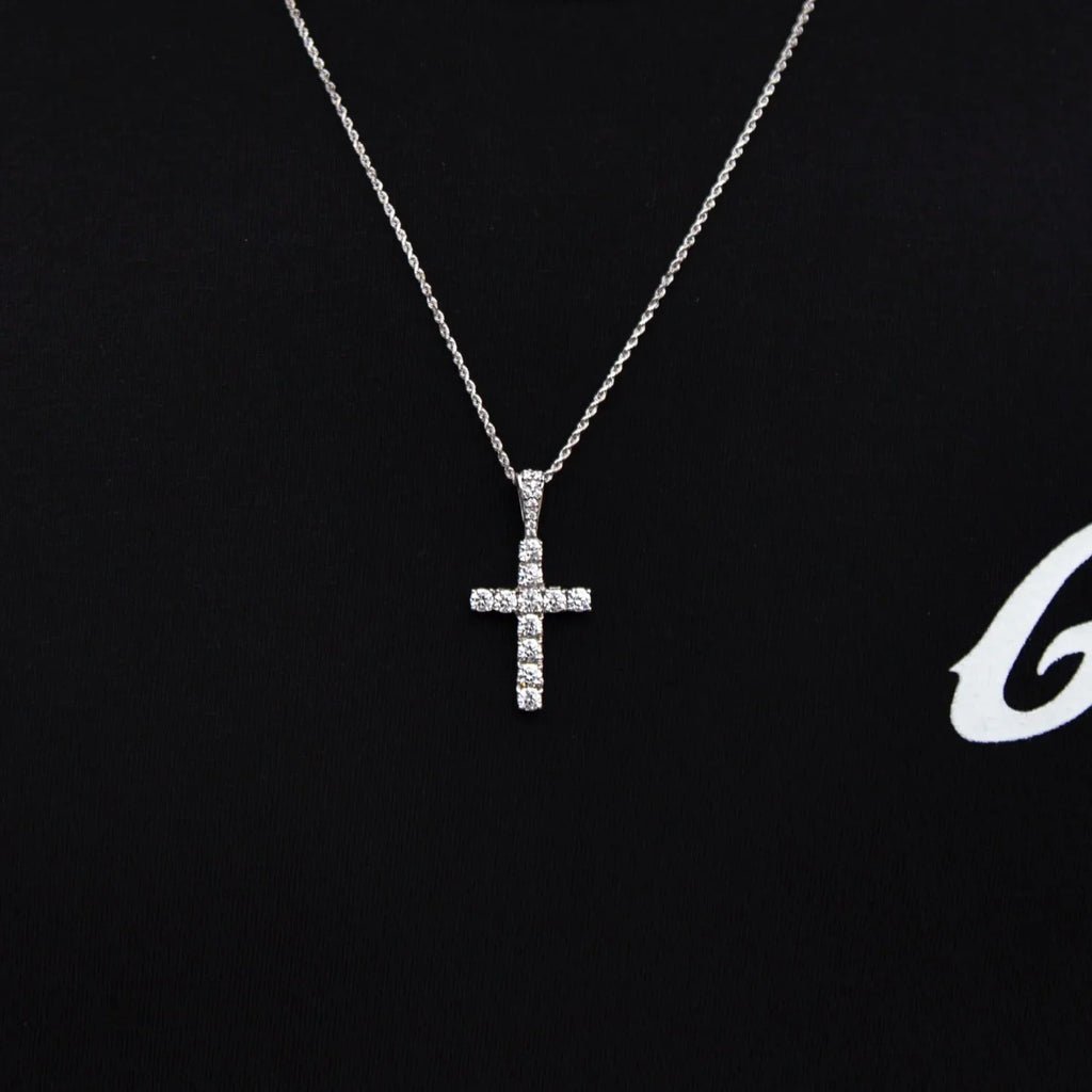Micro Diamond Cross Pendant + 2MM Rope Chain Bundle in White Gold