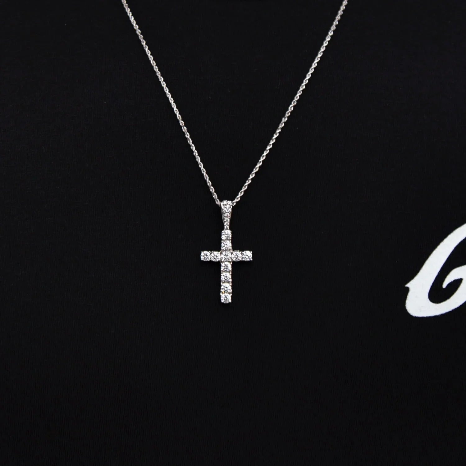 Micro Diamond Cross Pendant + 2MM Rope Chain Bundle in White Gold