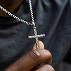 Twisted Rope Cross Pendant + 2MM Rope Chain Bundle in White Gold