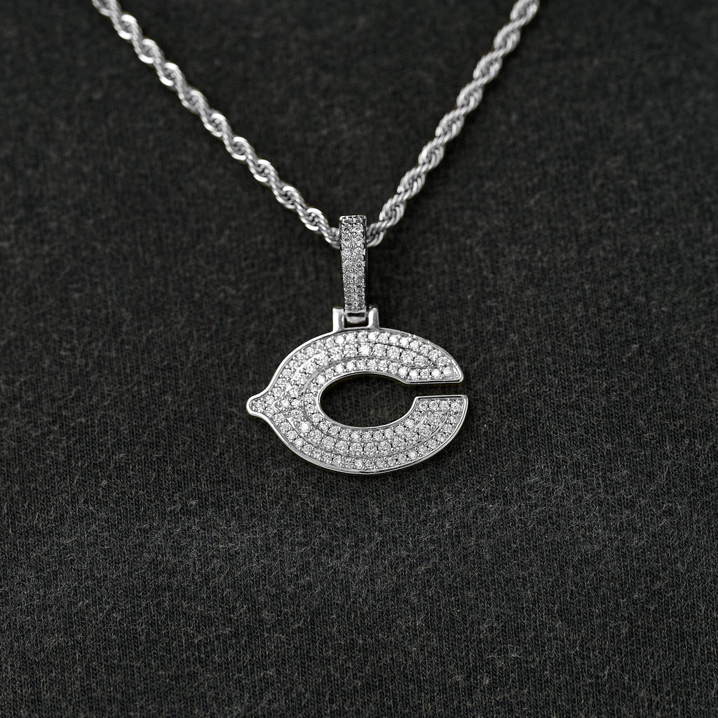 Chicago Bears Official NFL Micro Logo Pendant in White Gold