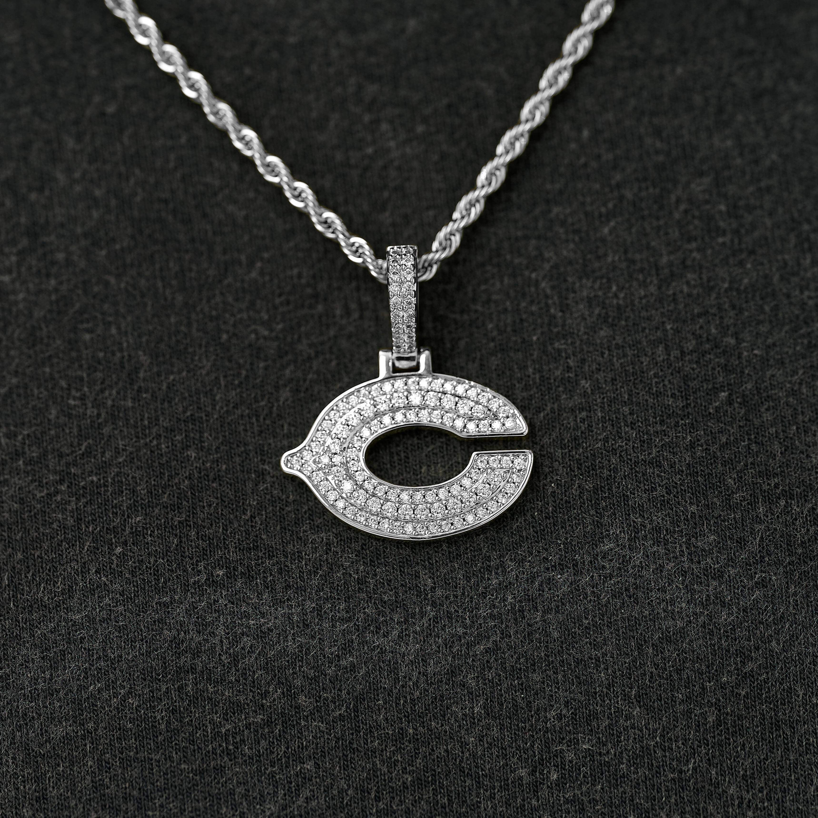 Chicago Bears Official NFL Micro Logo Pendant in White Gold