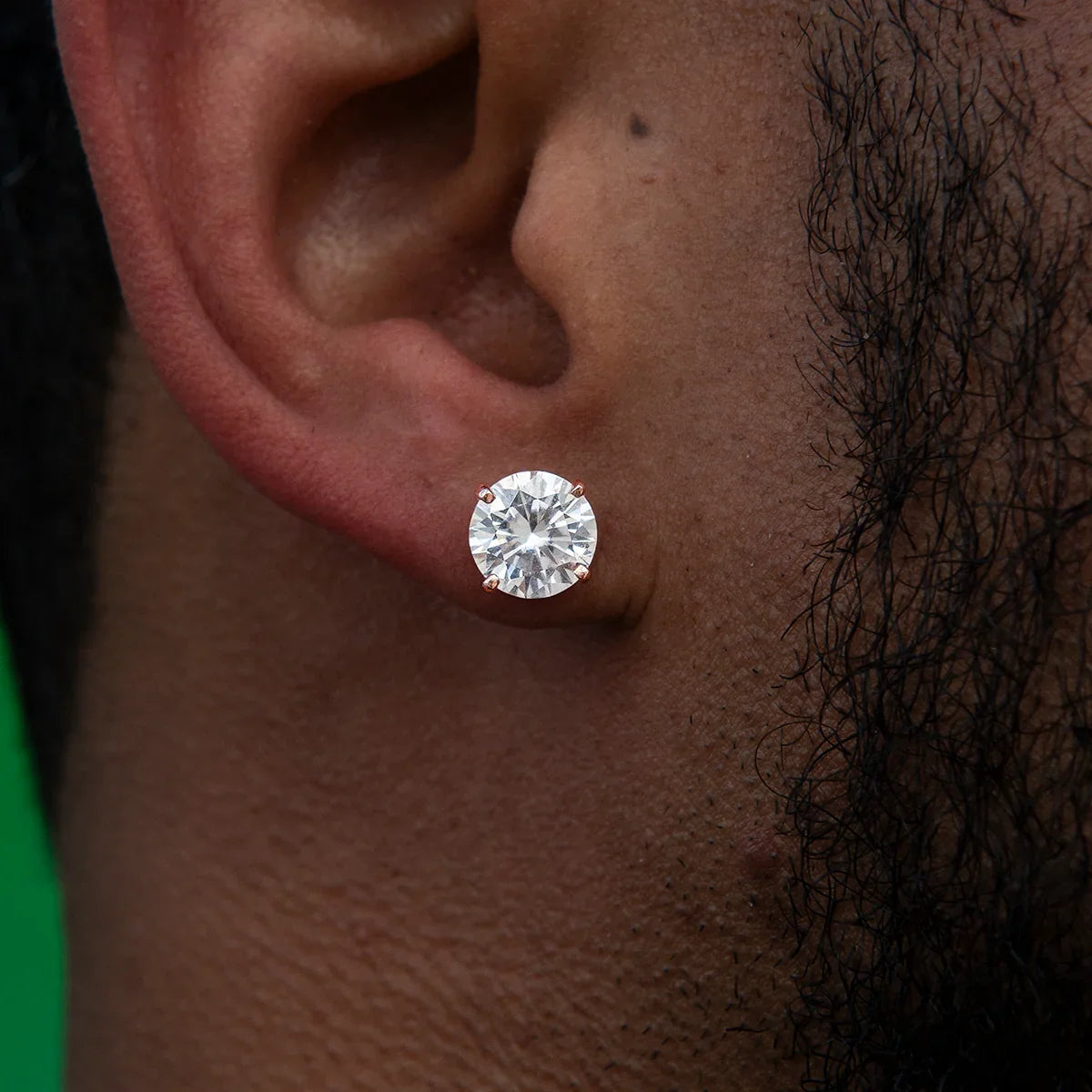 8MM Round Cut Moissanite Diamond Stud Earrings in Rose Gold Vermeil