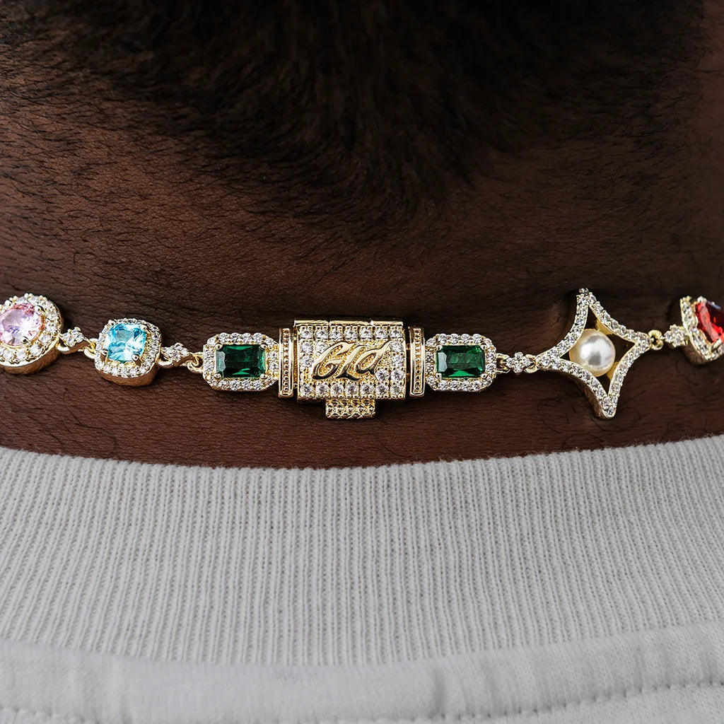 Colored Gemstone Pearl Chain in Yellow Gold - 17mm
