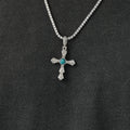 Turquoise Western Cross Pendant in White Gold