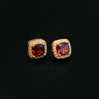 Ruby Cushion Cut Earrings in Yellow Gold