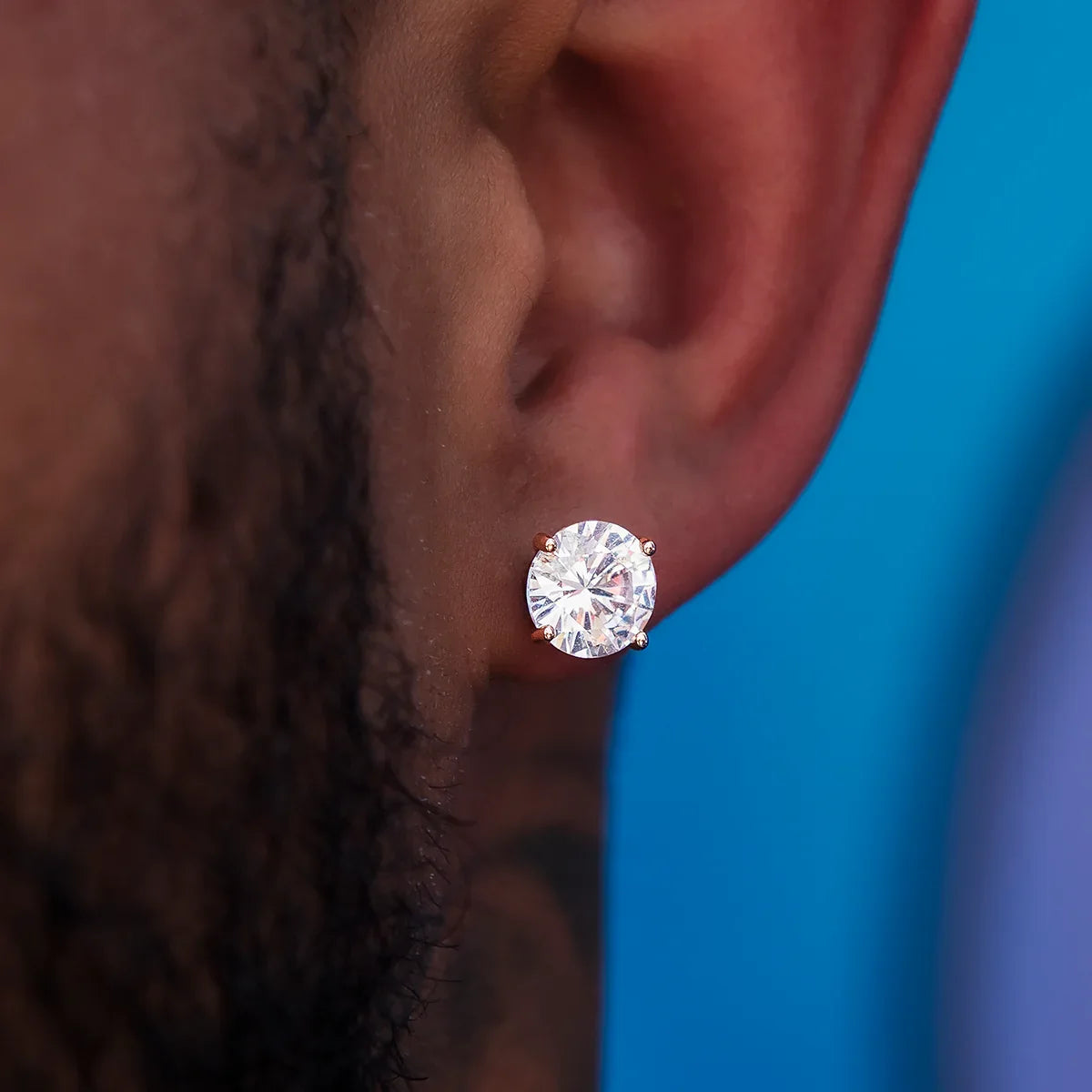 8MM Round Cut Diamond Stud Earrings - Rose Gold