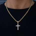 Diamond Cross Pendant + 4mm Rope Chain Set in Yellow Gold