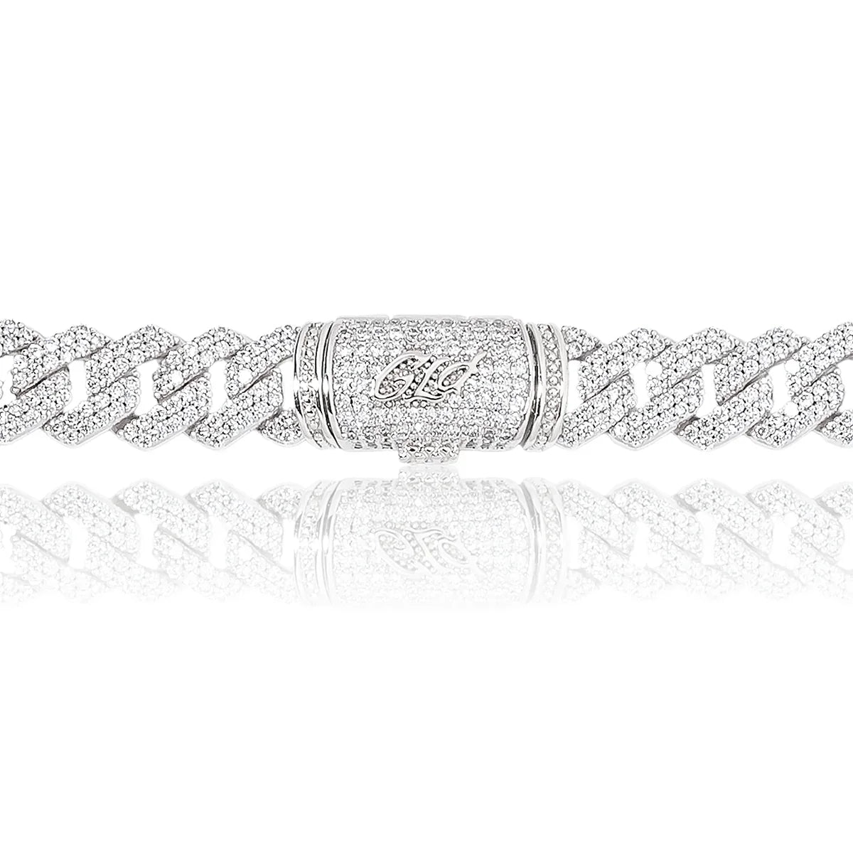 Diamond Prong Link Chain in White Gold - 12mm