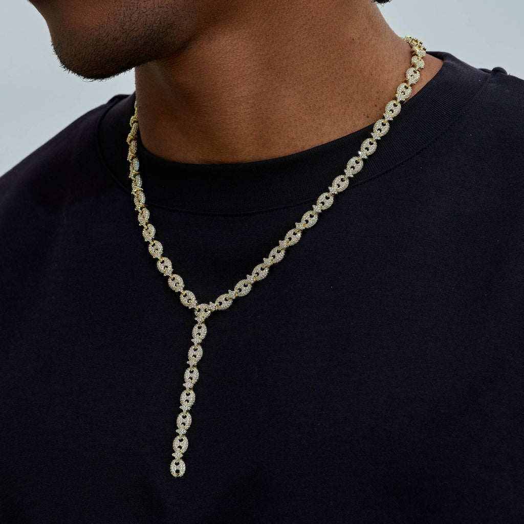 Iced Valentina Lariat Necklace in Yellow Gold