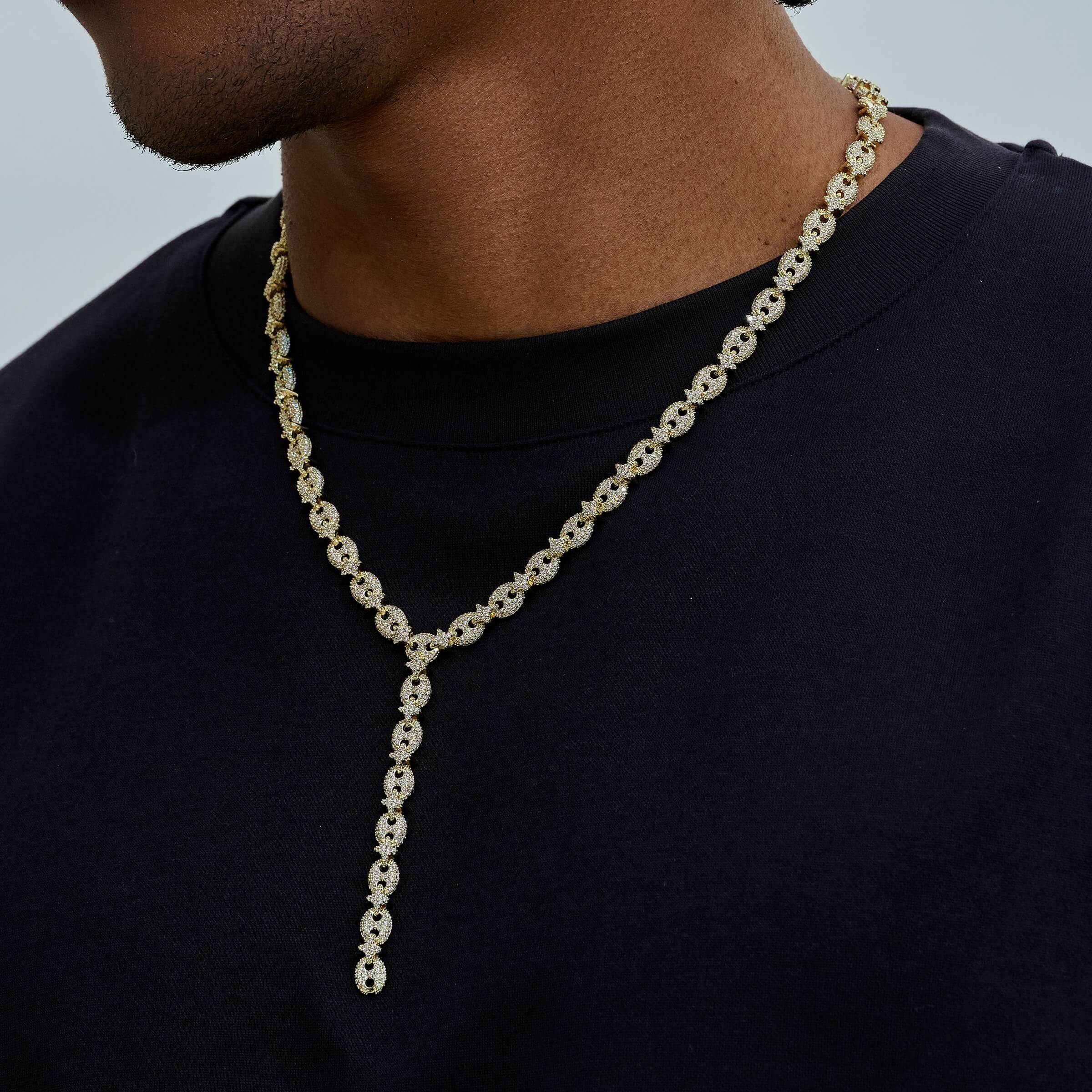 Iced Valentina Lariat Necklace in Yellow Gold