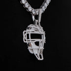 Iced Catchers Mask Baseball Pendant in White Gold
