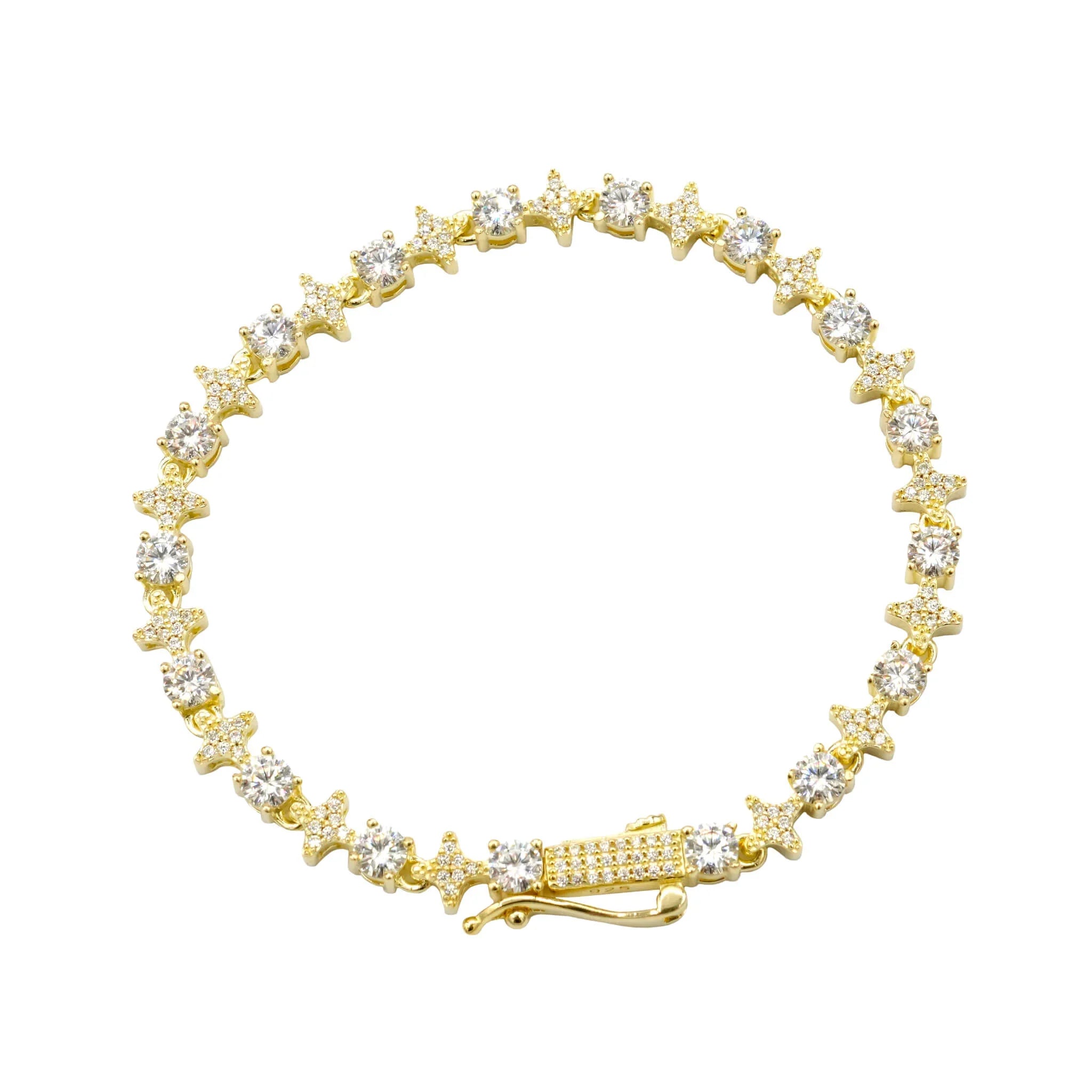 Men's Moissanite Round Stone Star Tennis Bracelet in Yellow Gold Vermeil - 6mm
