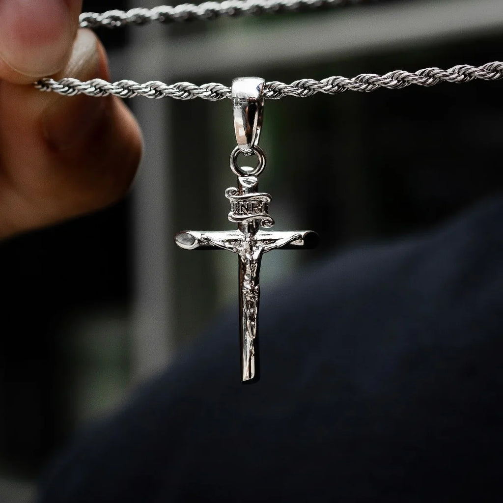 Crucifix Cross Pendant in White Gold