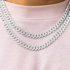 Diamond Prong Cuban Chain in White Gold - 8.5mm