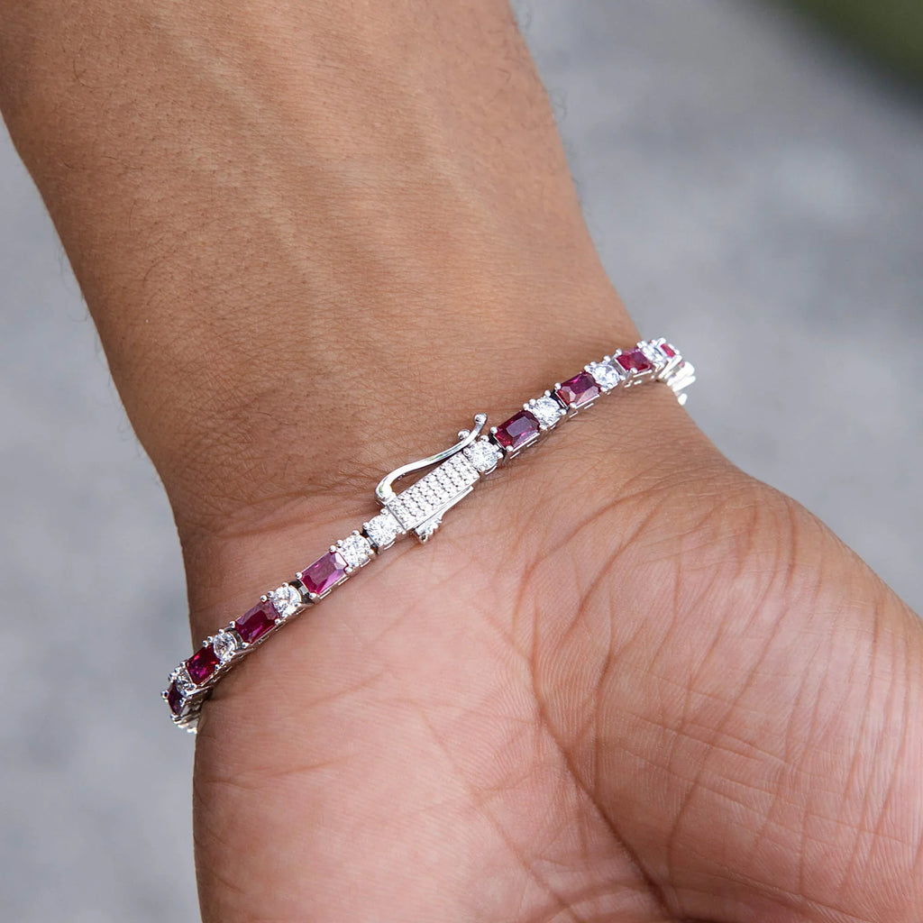 Ruby Baguette Tennis Bracelet in White Gold - 4MM