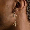 Iced Hanging Praying Hands Hoop Earring in Yellow Gold