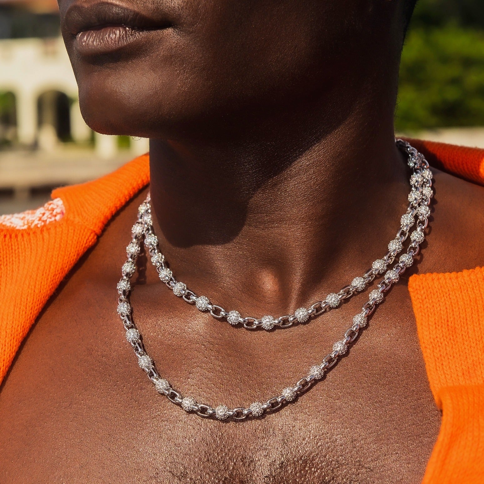 Iced Ball Box Link Chain in White Gold - 6mm