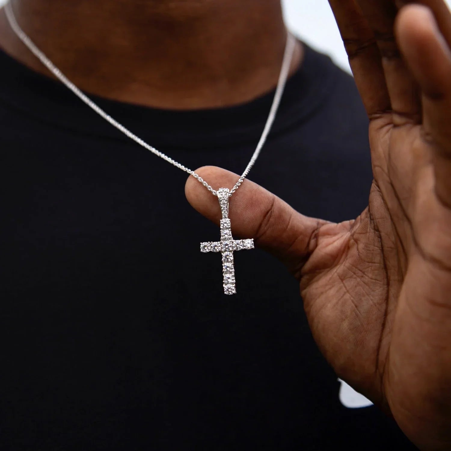 Micro Diamond Cross Pendant + 2MM Rope Chain Bundle in White Gold