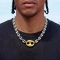 Two Tone Large Link Puffed Mariner Chain Necklace in White & Yellow Gold - 15mm
