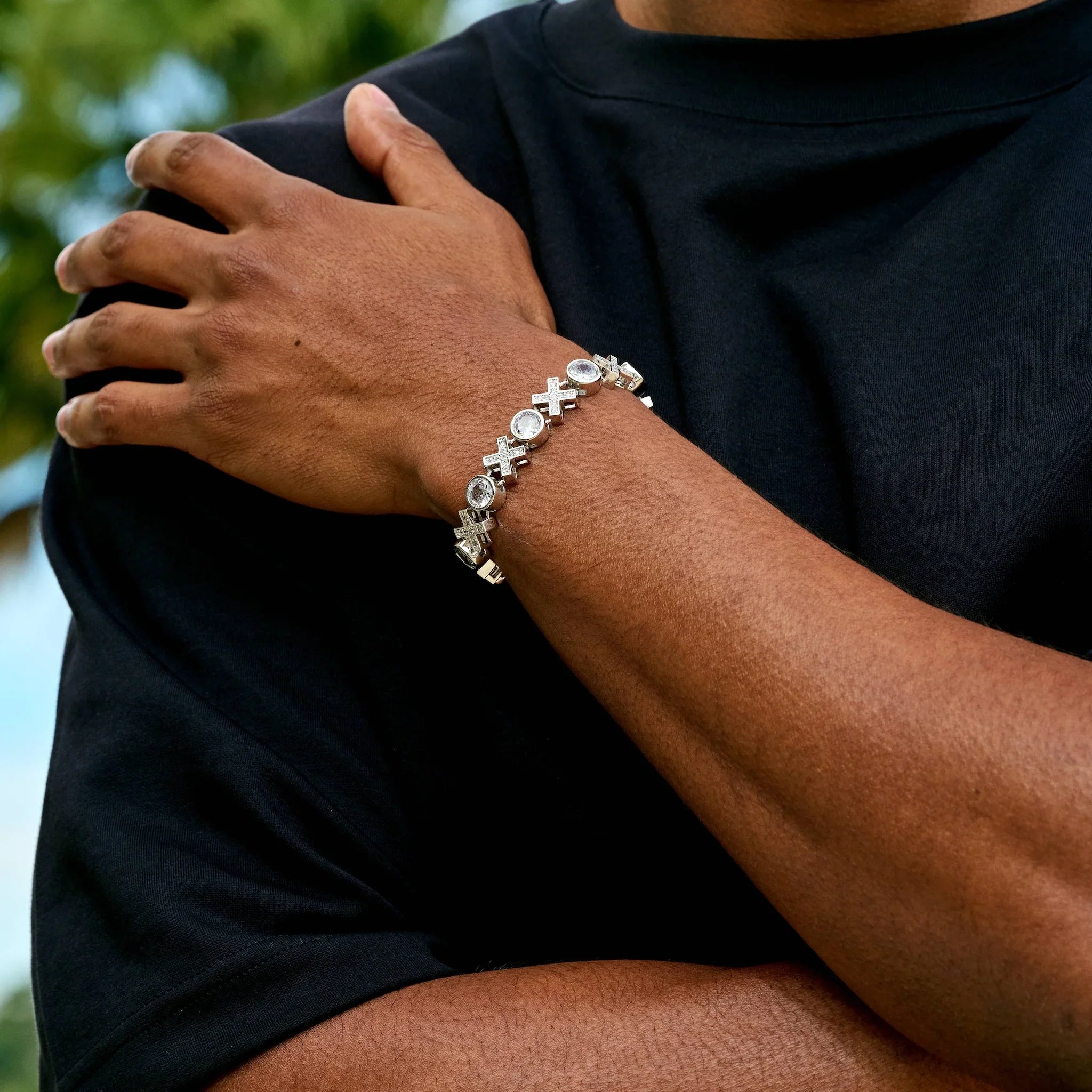 Iced XOXO Tennis Chain Bracelet in White Gold