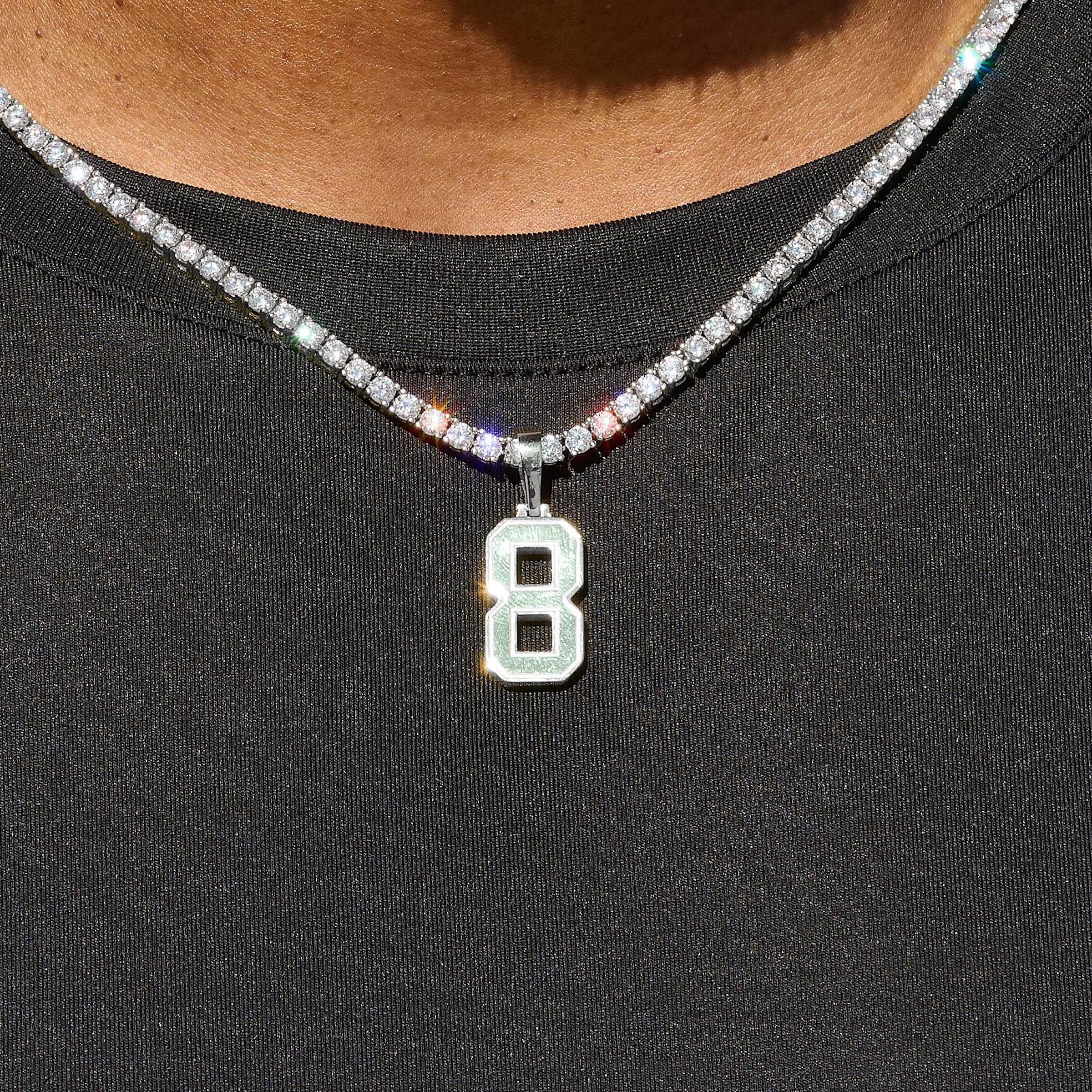 Micro Block Number Pendant in White Gold