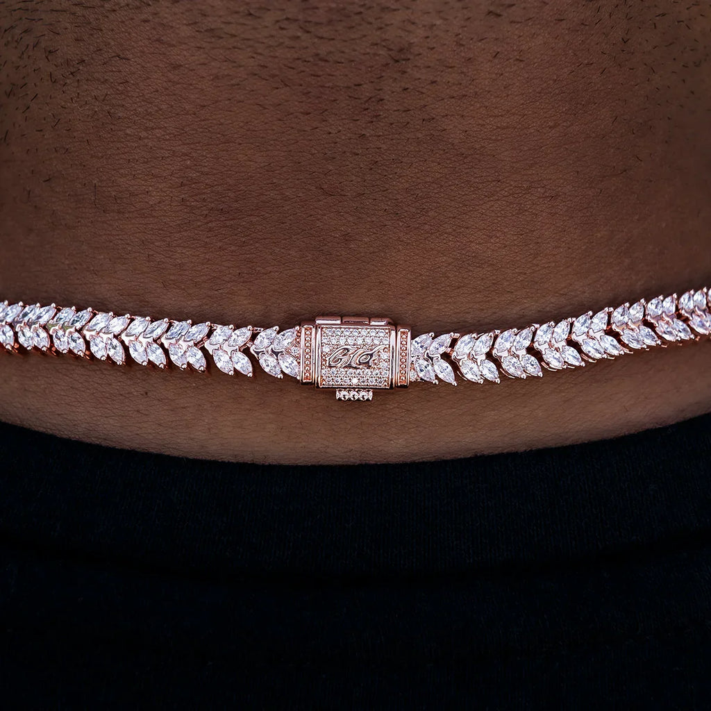 Iced Herringbone Chain in Rose Gold- 7mm