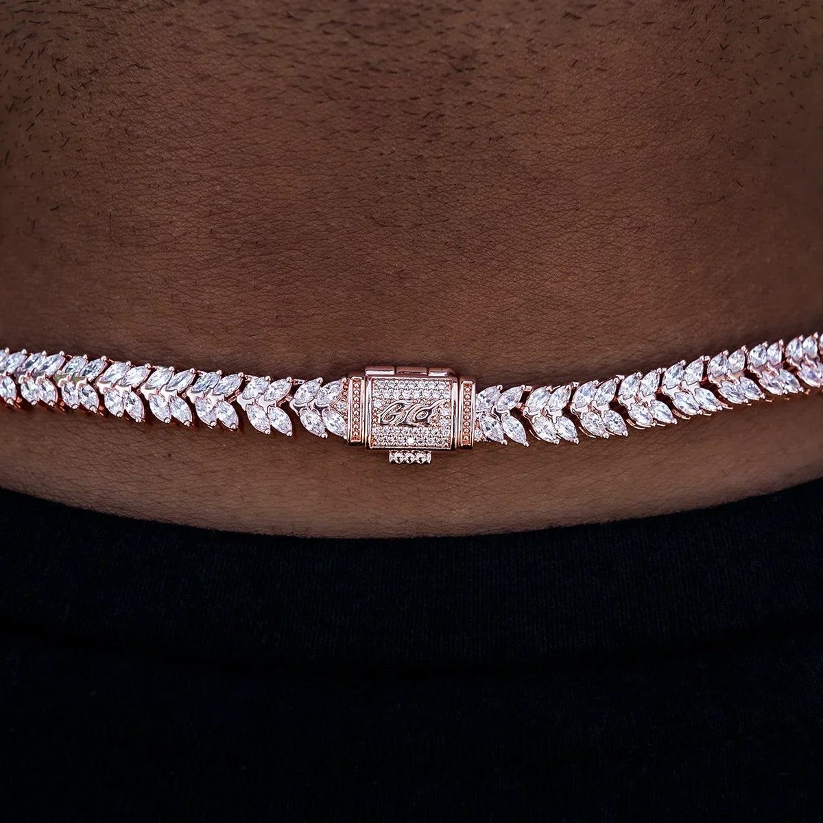 Iced Herringbone Chain in Rose Gold- 7mm
