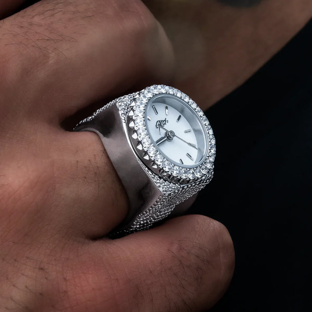 Diamond Watch Ring in White Gold Vermeil