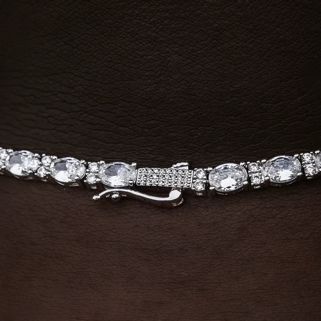 Diamond Mixed Oval Cut Tennis Chain in White Gold - 3mm