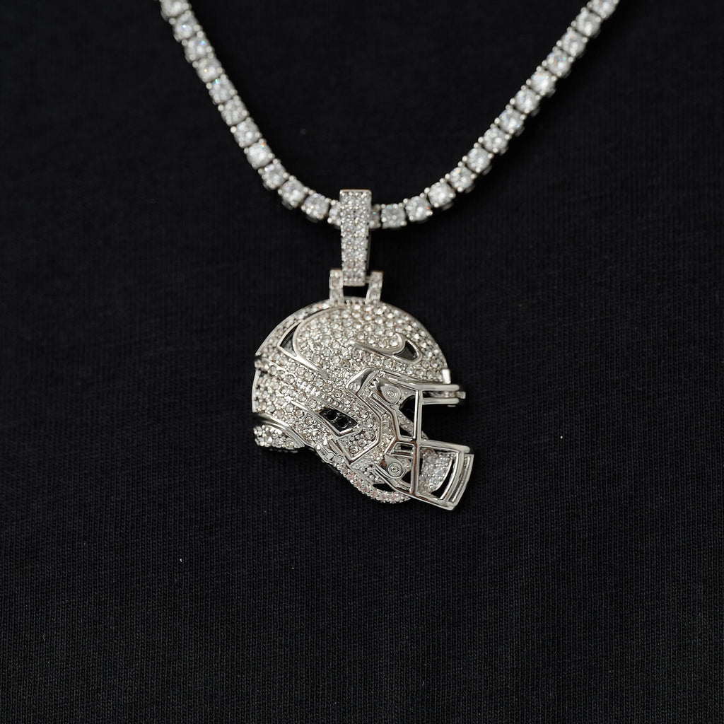 Iced Football Helmet Pendant in White Gold
