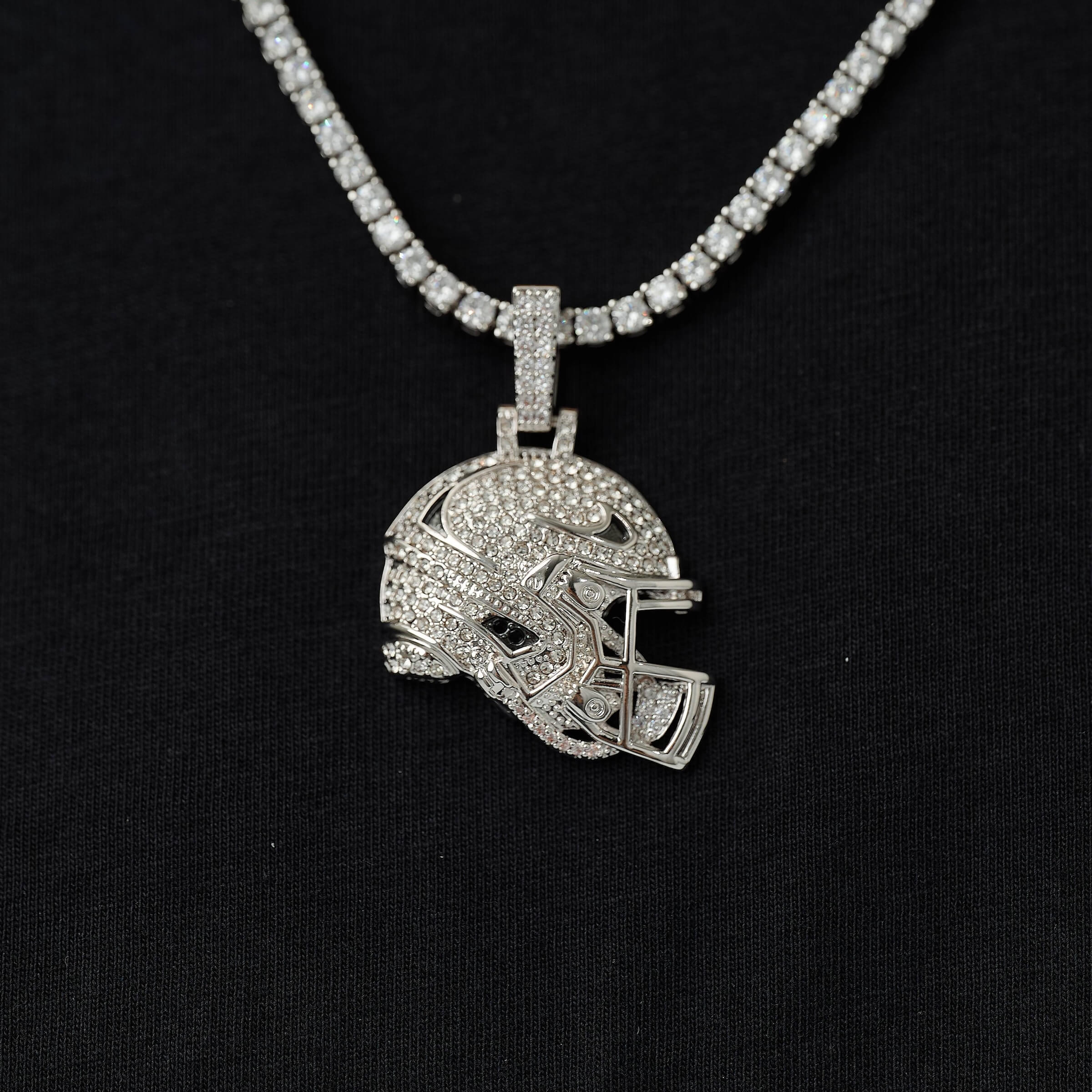 Iced Football Helmet Pendant in White Gold